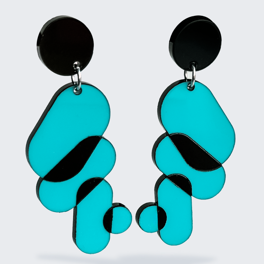 Link Earrings in teal or pink with black detail